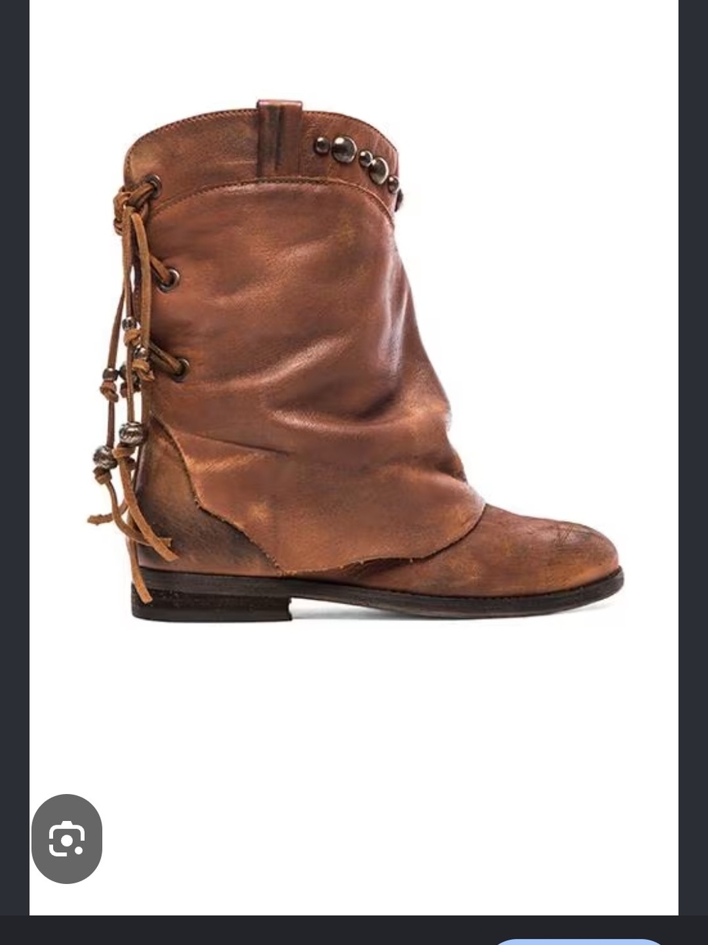 Free People Cognac Slouchy Ankle Booties with Stud Accents